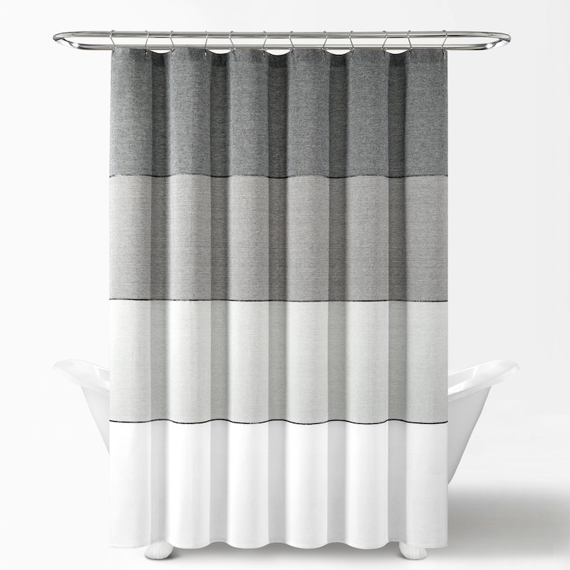 Lush Decor Color Block Ombre Yarn Dyed Eco-Friendly Recycled Cotton Shower Curtain Single - Black/Gray