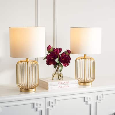 SAFAVIEH Lighting Portlia 21-inch Cage LED Table Lamp (Set of 2) - 11.8" W x 11.8" L x 21.3" H
