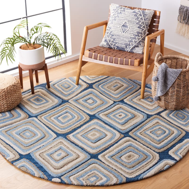 SAFAVIEH Handmade Aspen Madli Mid-Century Modern Wool Rug - 6' Round - Blue/Beige