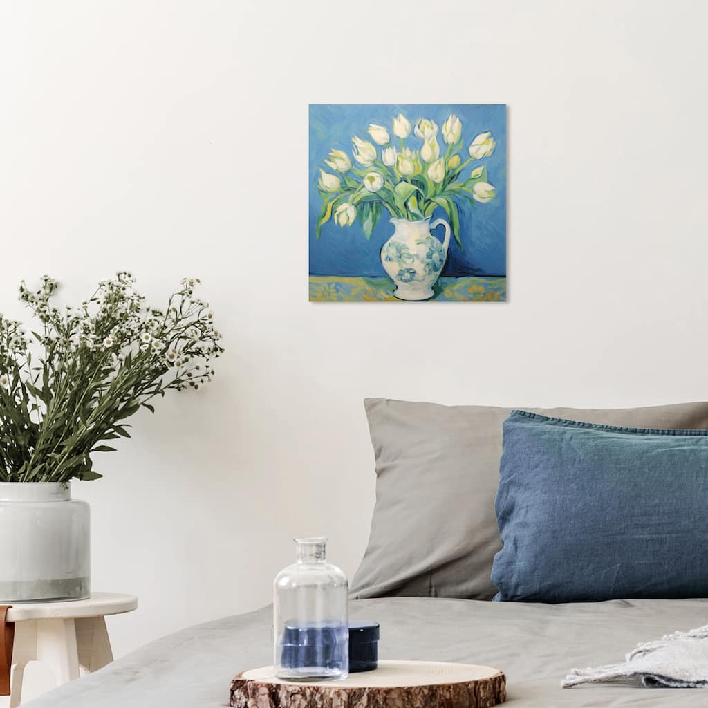 Wynwood Studio Canvas Floral and Botanical Tulips of the Day Blue and Ivory Modern & Contemporary Wall Art Canvas Print