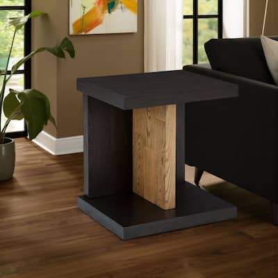 Copa Chairside End Table, Dual USB Port, 22 Inch Oak Brown and Black