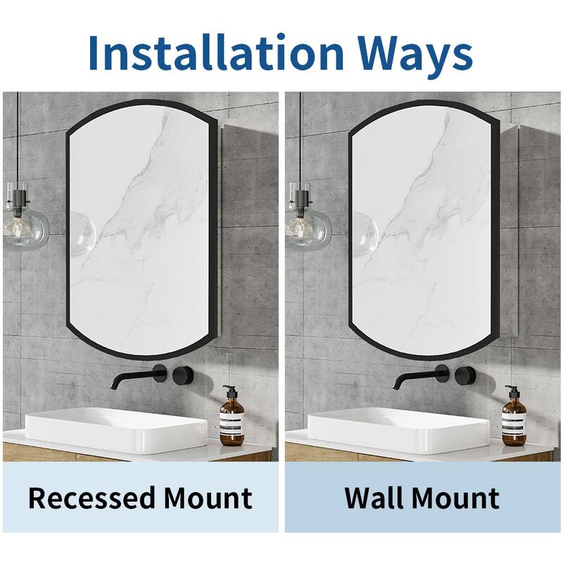 Medicine Cabinet Mirror, Wall-Mounted or Recessed Installation, Black Iron Powder Material, Removable Shelf for Bathroom