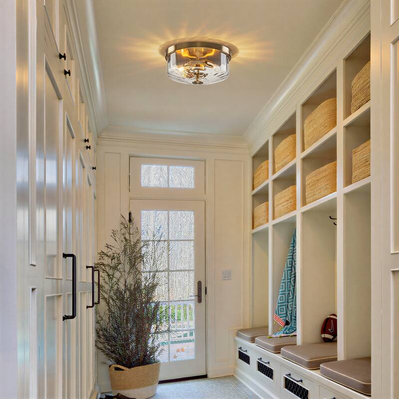 Industrial 2-Light Flush Mount Ceiling Light with Ribbed Glass Shape - 11.8-in W x 5.12-in H