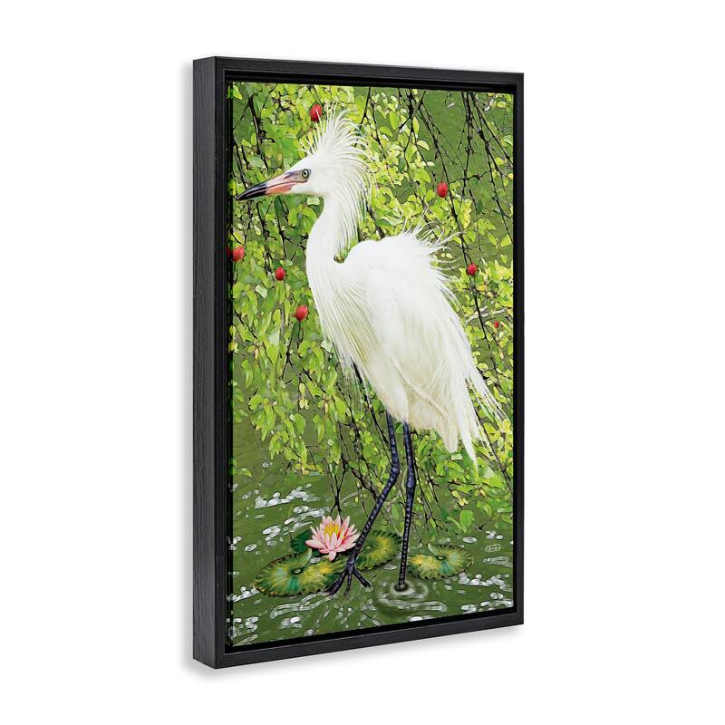 Stupell Sophisticated Heron in Pond Shore Framed Floater Canvas Wall Art Design By Rosiland Solomon