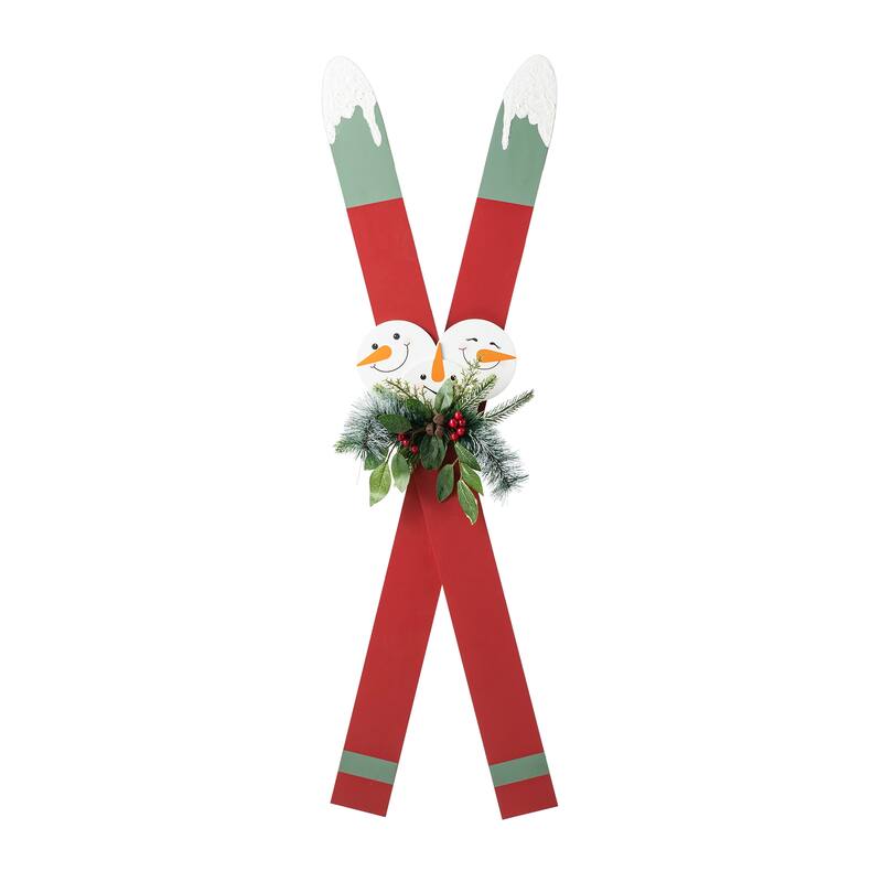 Glitzhome 35"H Christmas Wooden/Galvanized Ski Porch Decor
