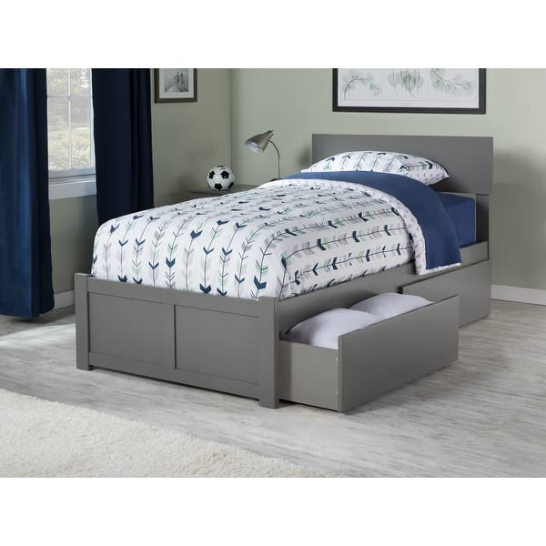 slide 2 of 10, Orlando Twin XL Platform Bed with Footboard and 2 Storage Drawers in Grey