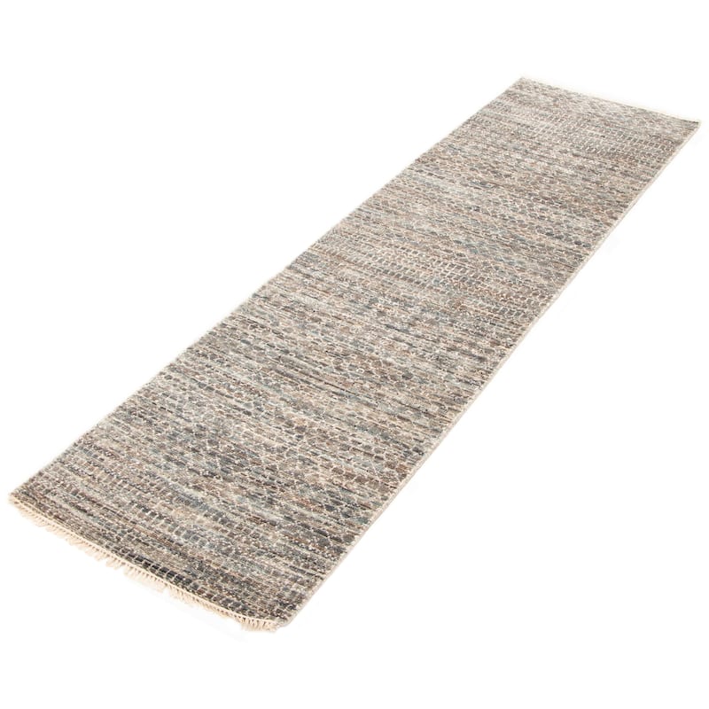 ECARPETGALLERY Hand-knotted Silk Shadow Dark Grey Viscose, Wool Rug - 2'8 x 10'0