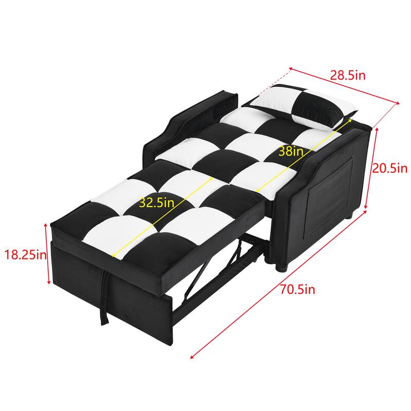 Velvet 3-in-1 Convertible Sleeper Chair with Pull-Out Bed & Adjustable Back