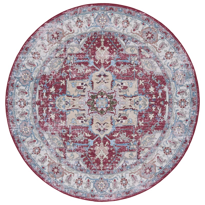 SAFAVIEH Tucson Machine Washable Slip Resistant Salome Oriental Medallion - 6' x 6' Round - Burgundy/Beige