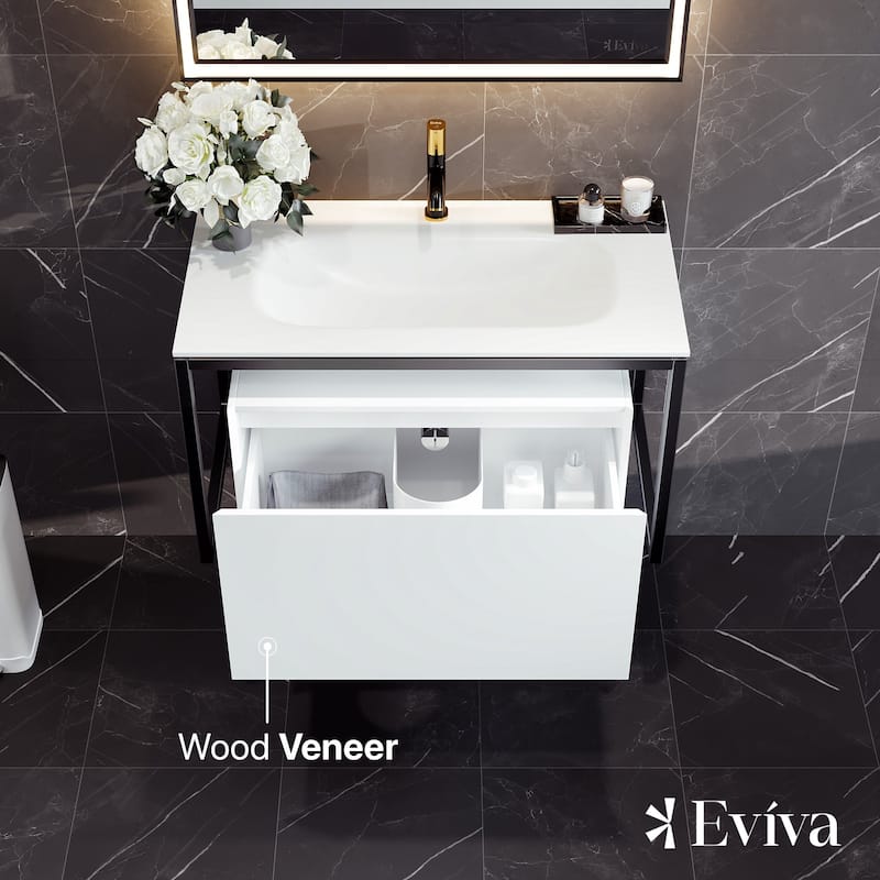 Eviva Modena 32"W White Bath Vanity with White Solid Surface Top