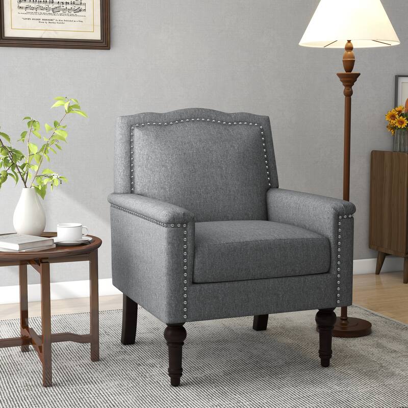 Upholstered Armchair with Nailhead Trims Accent Chair - Grey