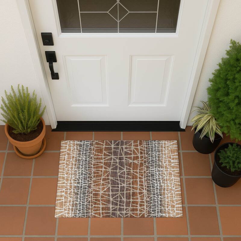 Machine Washable Indoor/ Outdoor Boho Global Chantille Rug - Copper - 1'8" x 2'6"