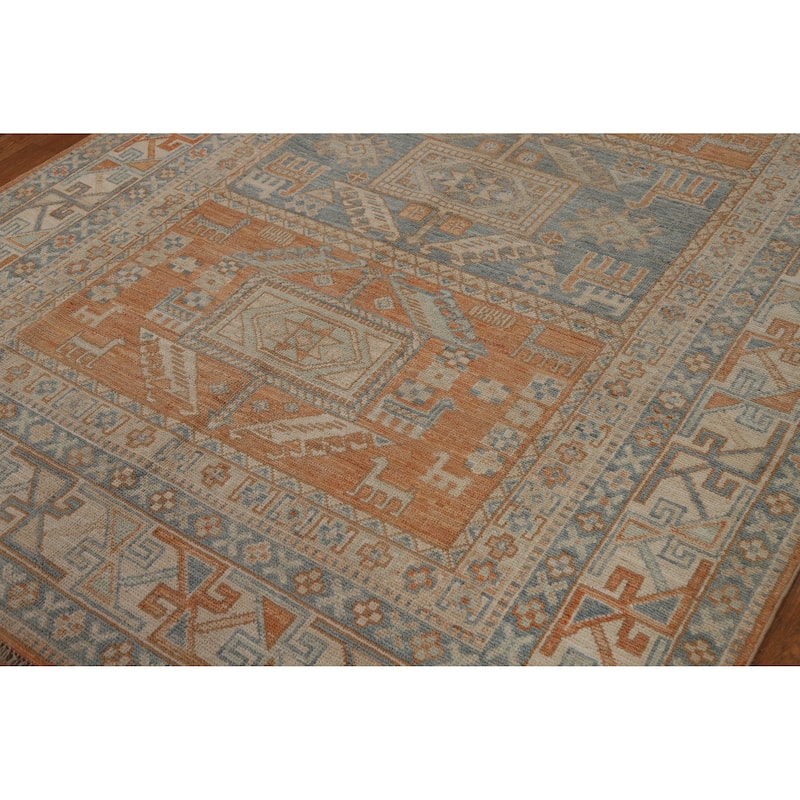 Hand Knotted Oriental 100% Wool Carpet Transitional Tribal Oranges & Rust Oushak Area Rug - 8' 3'' X 5' 9''