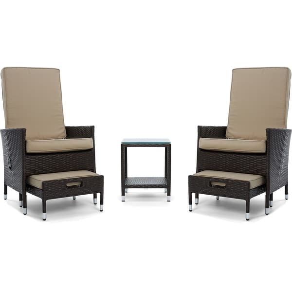 Shop Serta Laguna 5 Piece Outdoor Patio Furniture Reclining Set Brown Wicker With Beige Cushions Overstock 25575647
