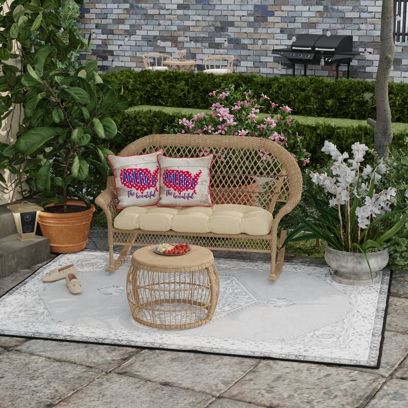 18" x 18" Americana Outdoor Throw Pillow with Welt - Set of 2 - 18'' L x 18'' W x 5'' H - America the Beautiful Wood