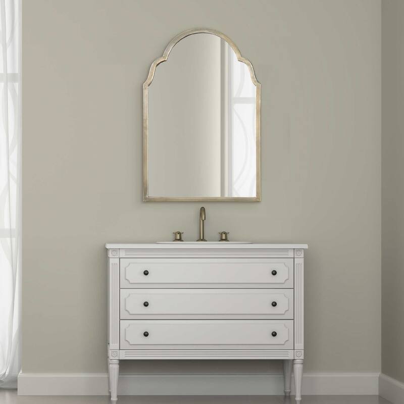30" Petite Bridgette Metal Arch Wall Mirror w Silver Champagne Frame
