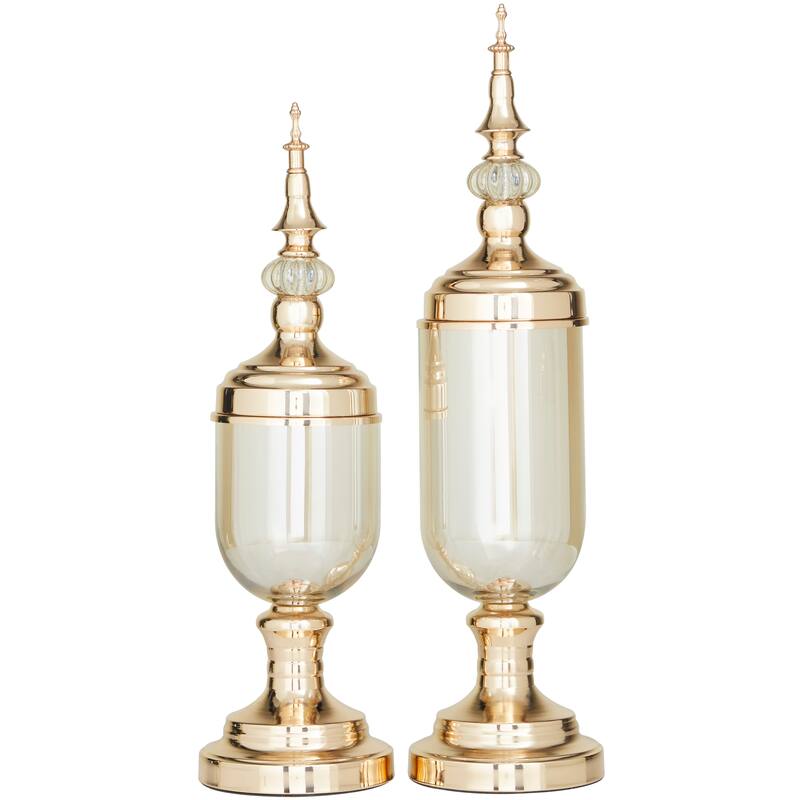 Metal Decorative Jars with Finial Lids - Set of 2 Gold - CosmoLiving by Cosmopolitan - 5"W x 5"L x 22"H