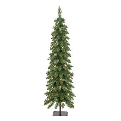 Puleo International 4 ft Pre-Lit Artificial Alpine Pencil Tree 136 Tips 50 Clear Lights