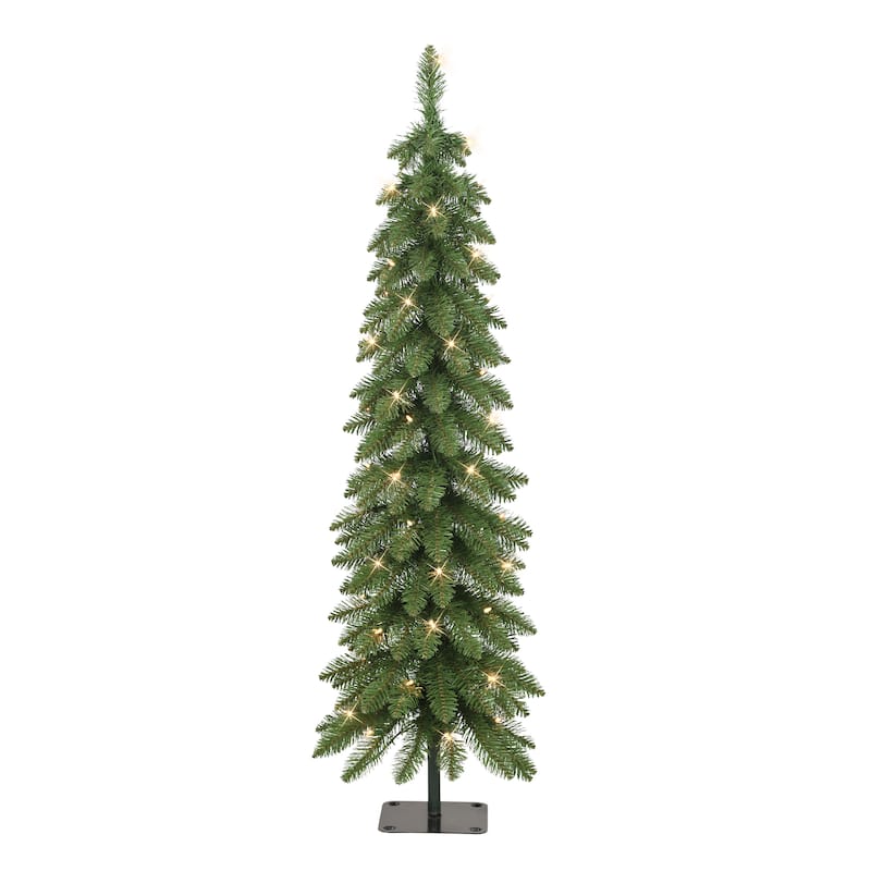 Puleo International 4 ft. Pre-Lit Artificial Alpine Pencil Tree - Green