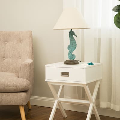 Glitzhome 20.25"H Polyresin Seahorse Wood Base Table Lamp