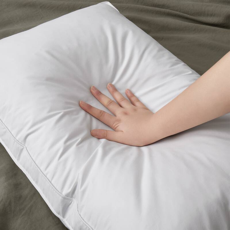 Set of 2 Premium Goose Feather Down Bed Pillows with 300TC Cotton Cover - White