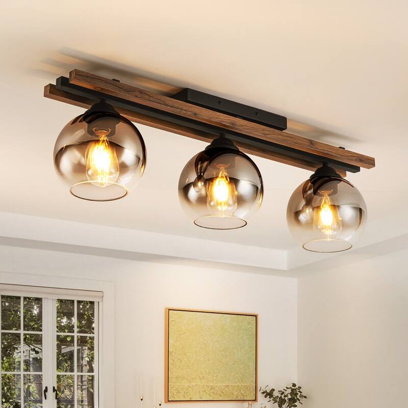 31.5" 3 - Light Linear Glass Flush Mount Ceiling Light for Dining Room - 3 Light - Black