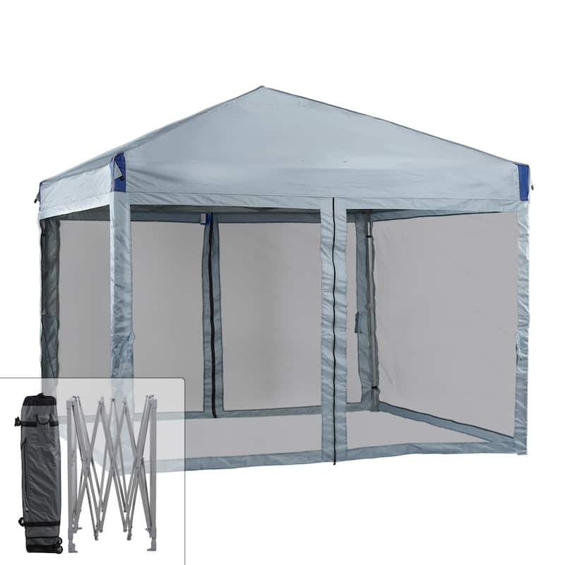 Aoodor 10'x10' Pop Up Canopy Tent with Removable Mesh Sidewalls, Portable Instant Shade Canopy with Roller Bag