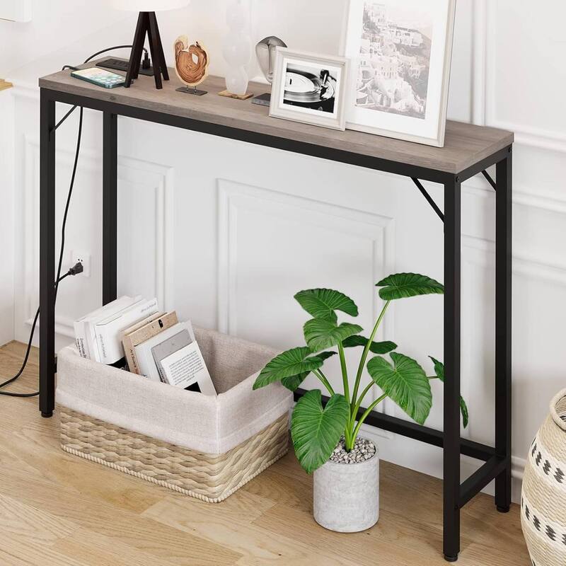 Modern Narrow Sofa Table with Charging Station