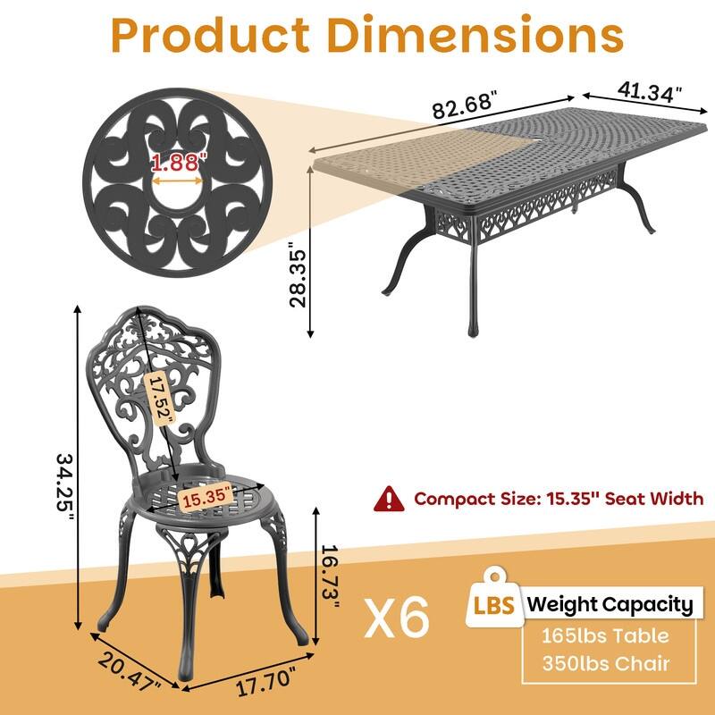 Traditions 7-Piece Patio Outdoor Dining Set with 6 Dining Chairs and Rectangular Dining Table, Rust Free