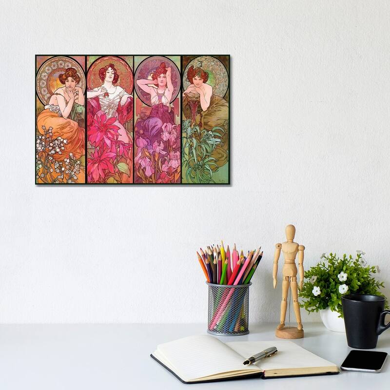 iCanvas "The Precious Stones (Ruby, Emerald, Amethyst, Topaz), 1900" by Alphonse Mucha Canvas Print - 8x12x0.75