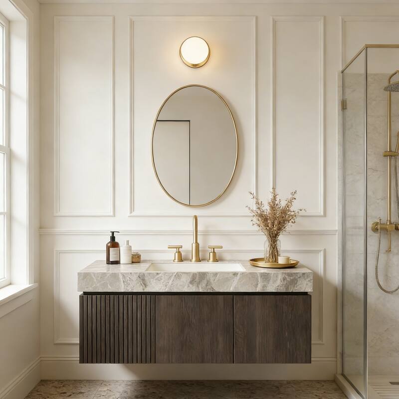 Floating Bathroom Vanity with 3 Pre-drilled Faucet Holes - 48 - Espresso