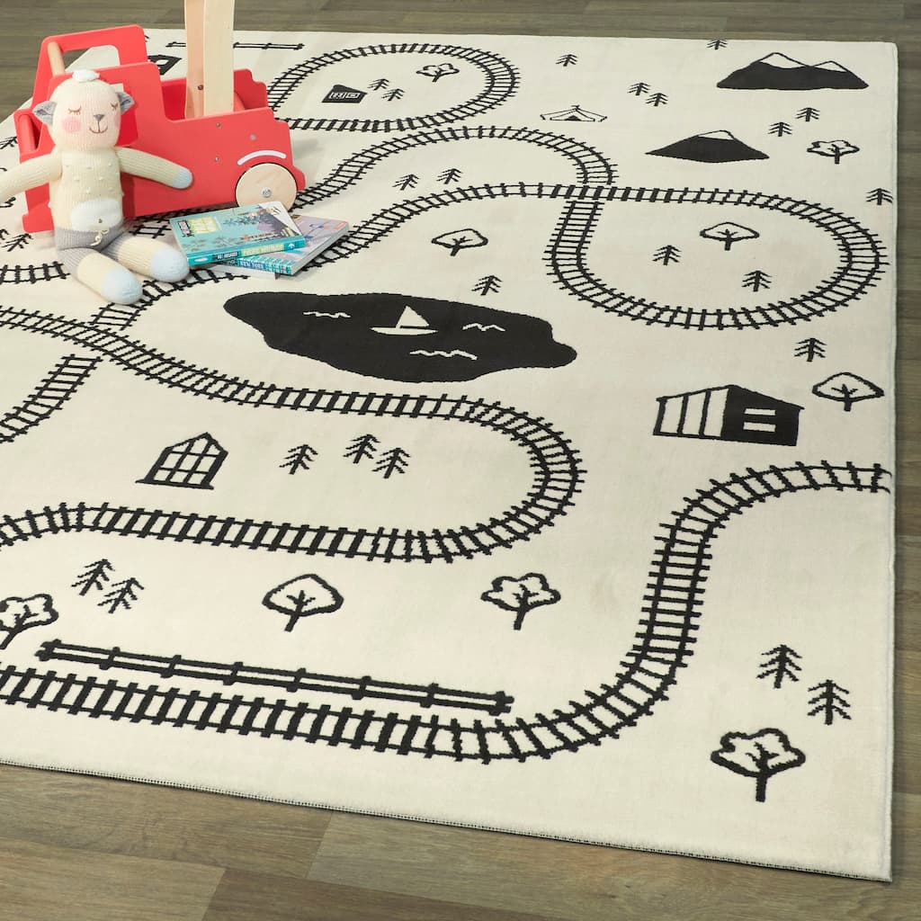 Mod-Tod Train Town Kids Area Rug