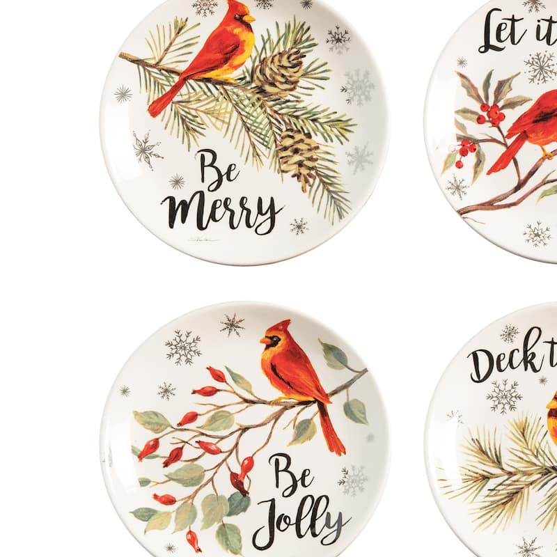 6" Cardinal Season Christmas Dessert Plates Set of 4