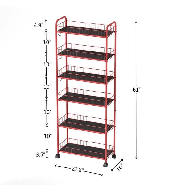 dimension image slide 1 of 2, 6-Tier Rolling Storage Cart Kitchen Bathroom Metal Shelving Rack