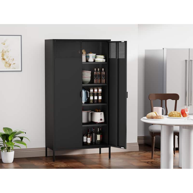 71 inches high metal storage locker with 4 adjustable shelves and 5 tiers, suitable for homes and offices.(black)