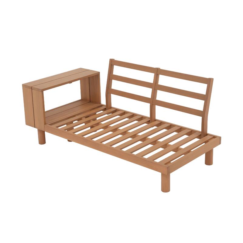 Outdoor 4-Piece Conversation Set Solid Eucalyptus Wood L-Shaped Sectional Sofa with Coffee Table