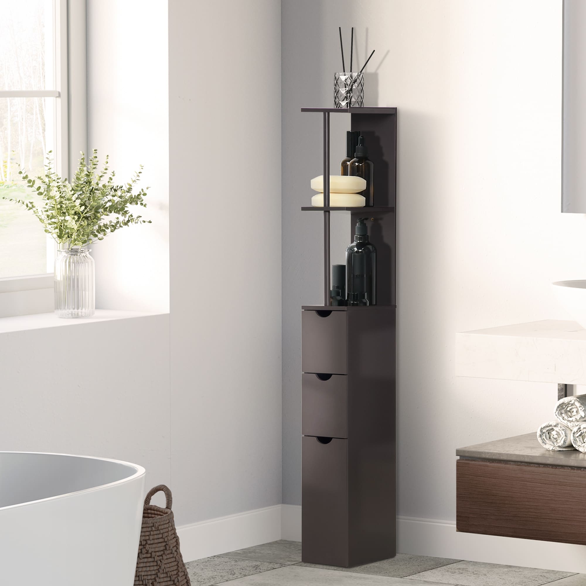 Bathroom Tower Storage Cabinet - 6 W x 13 D x 55.25 H - On Sale