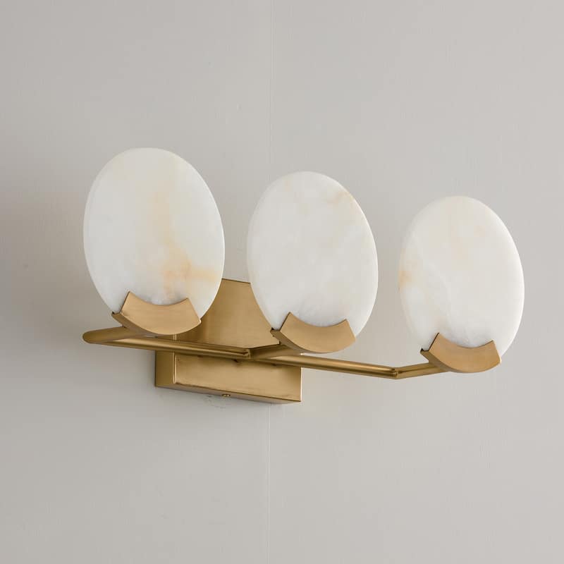 24" W x 7.5" H 3-Light Vanity in Aged Brass with Natural Alabaster Stone - 23.75"W x 8"H x 6"E