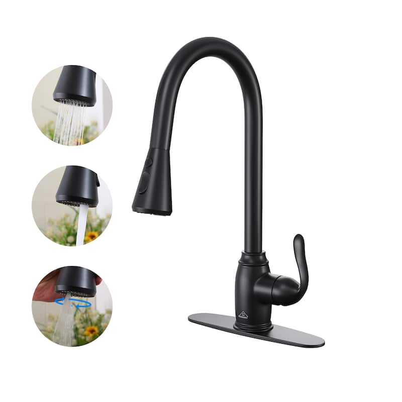 Single Handle Pull Down Sprayer Kitchen Faucet with Three Functions Spray Head