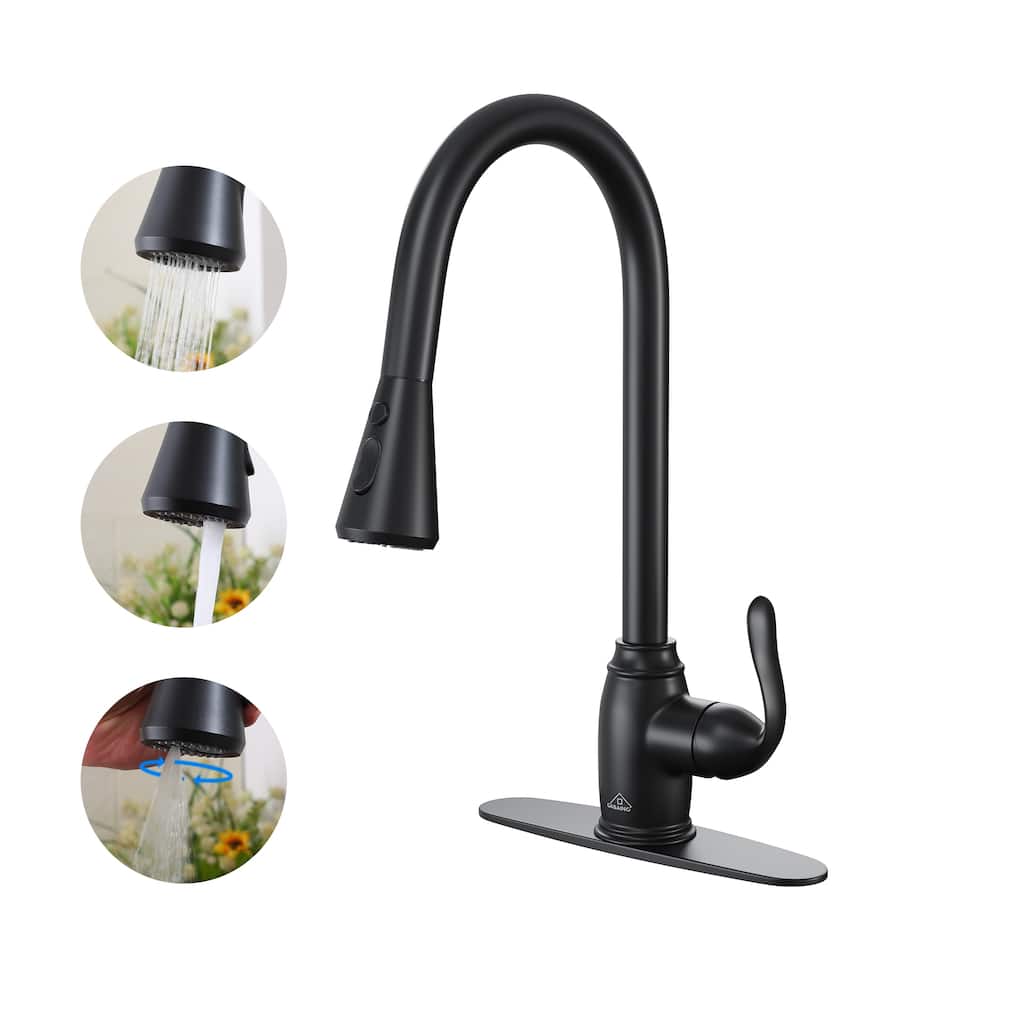 Single Handle Pull Down Sprayer Kitchen Faucet with Three Functions Spray Head