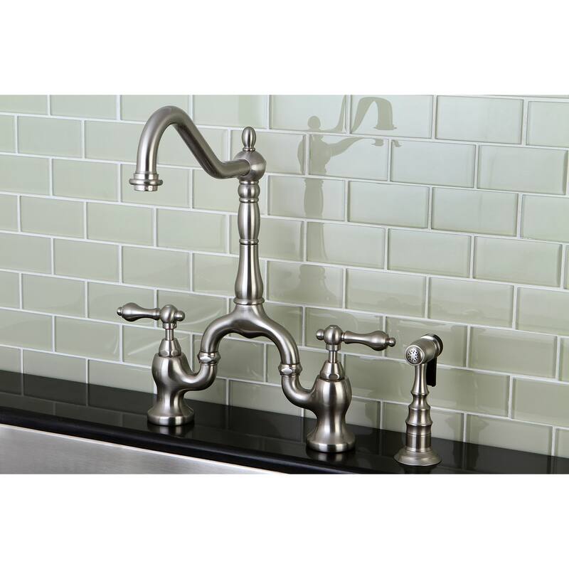 English Country Kitchen Bridge Faucet with Brass Sprayer