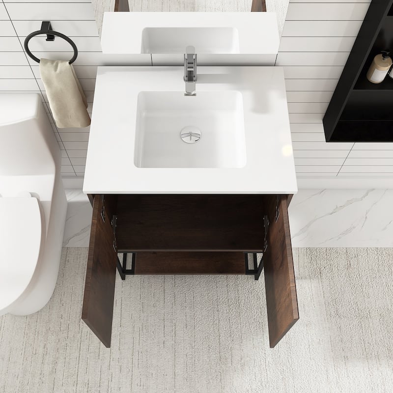 24-inch Freestanding Bath Vanity with White Cultured Mable Top