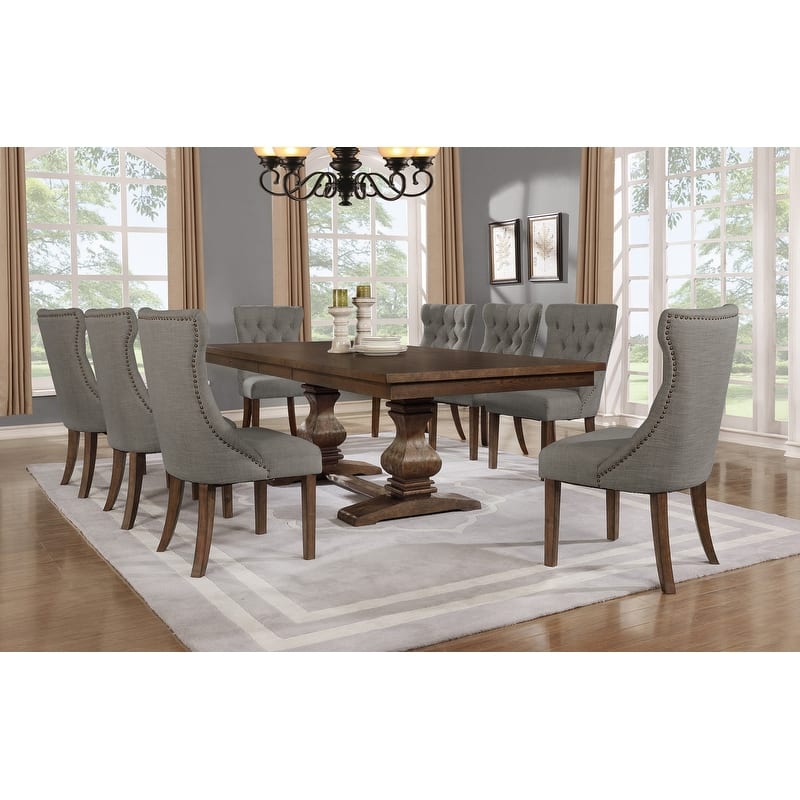 Best Quality Furniture 9-piece Walnut 18" Extension Dining Set - Walnut/Grey