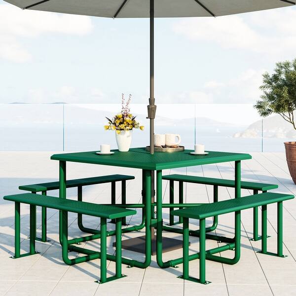 best patio picnic table with umbrella hole Phi Villa Wood-Look Rectangle Dining Crafted with an all Best Choice Products 6-Person Circular