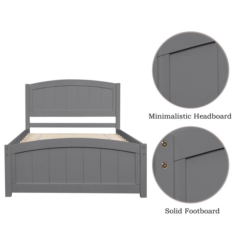 Wood Platform Bed with Headboard Footboard and Slat