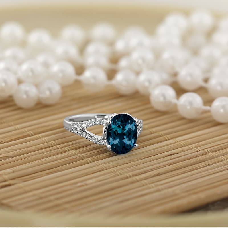 Auriya 3 1/3ct Fancy Oval London Blue Topaz and Diamond Engagement Ring 1/3cttw 14k Gold
