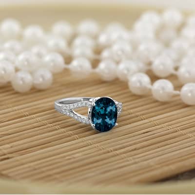 Auriya 3 1/3ct Fancy Oval London Blue Topaz and Diamond Engagement Ring 1/3cttw 14k Gold