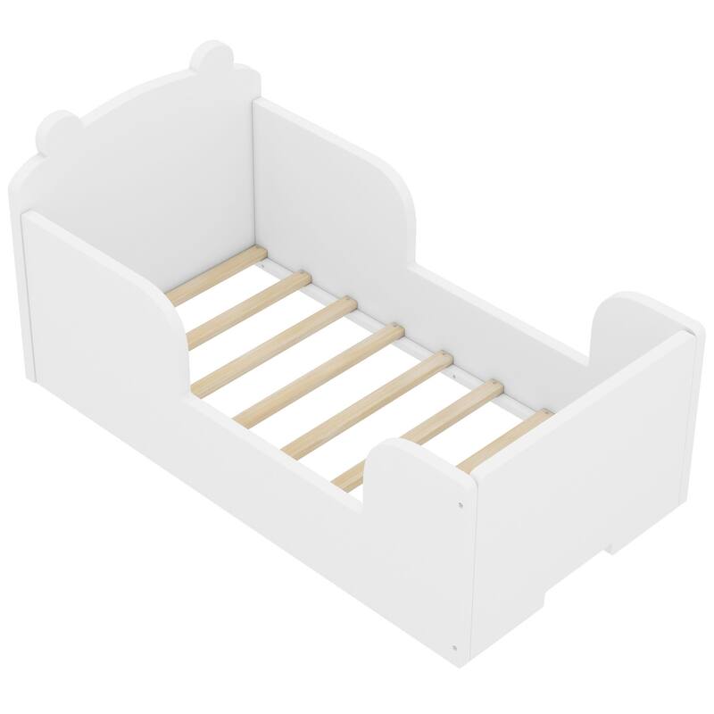 Twin Size Pine Wood Toddler Floor Panel Bed with Safety Rounded Corners