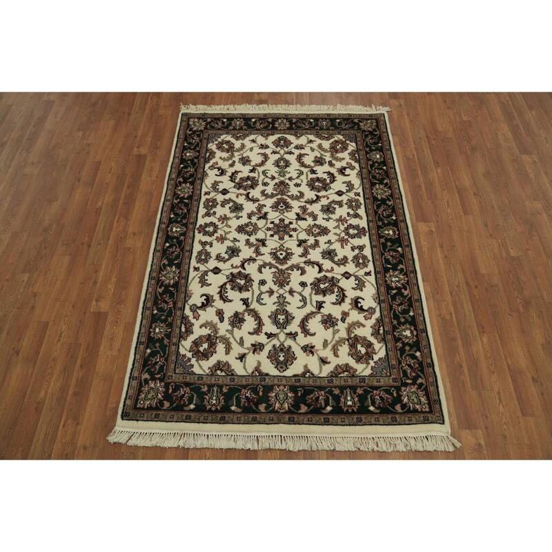 Hand Knotted Oriental 100% Wool Carpet Traditional All-Over Beige & Ivories Kashan Area Rug - 6' 3'' X 4' 2''