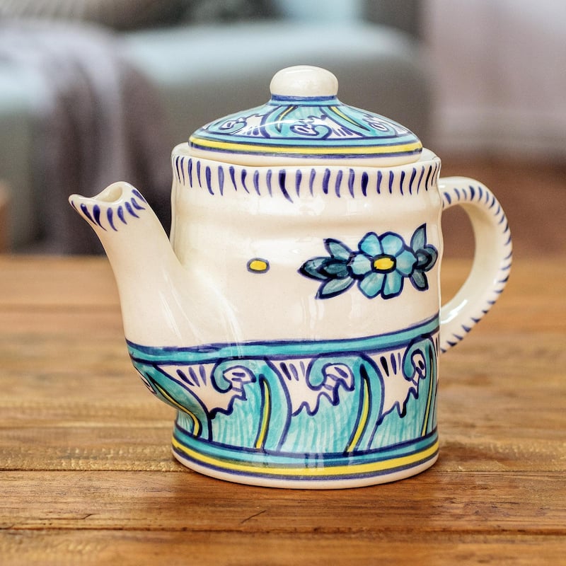 Novica Handmade Bermuda Ceramic Coffee Pot
